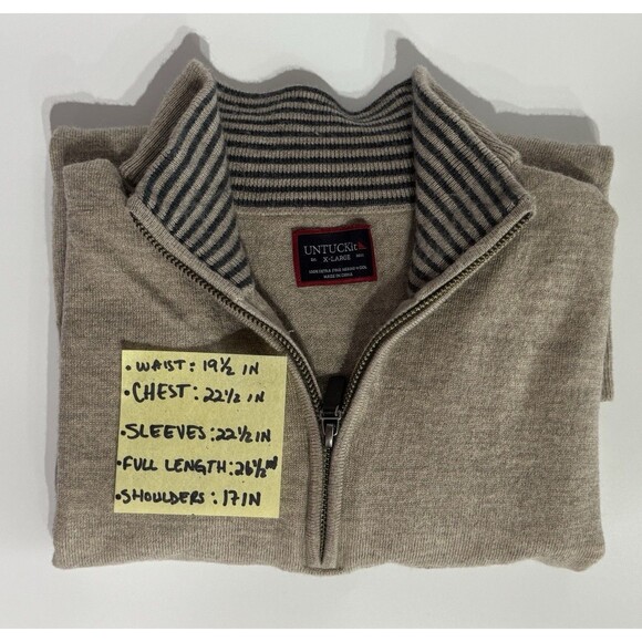 UNTUCKIit 1/4 Zip Pullover Sweater Mens Khaki Extra FINE Merino Wool Size XL - Picture 8 of 8